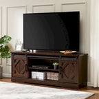 Meuble TV rustique marron/blanc avec portes coulissantes façon grange et rangement