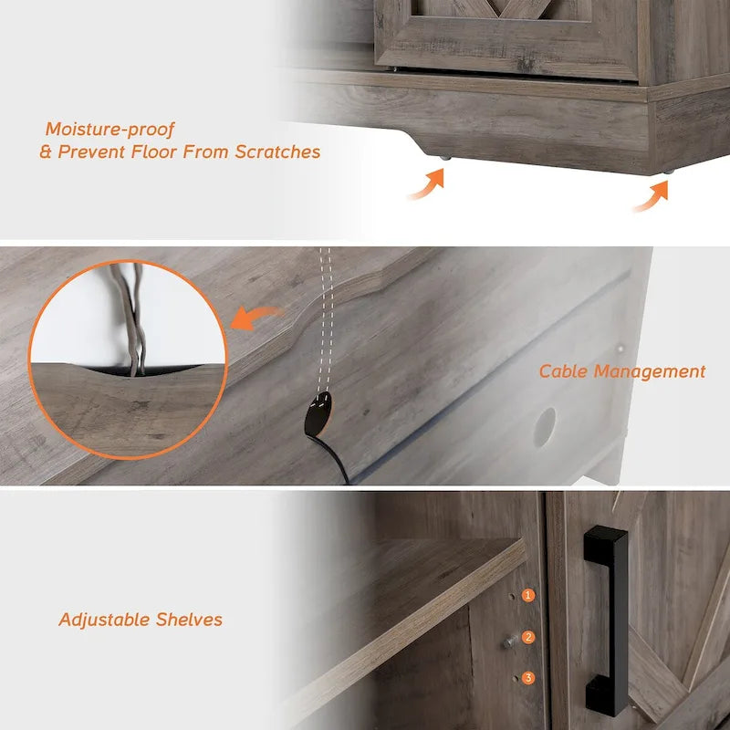 Meuble TV rustique marron/blanc avec portes coulissantes façon grange et rangement