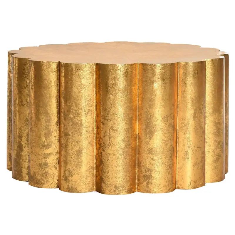 Table basse tambour doré, 71L x 71P x 38H cm.