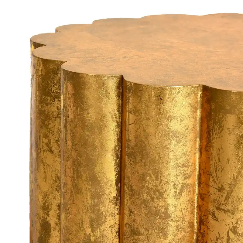 Table basse tambour doré, 71L x 71P x 38H cm.