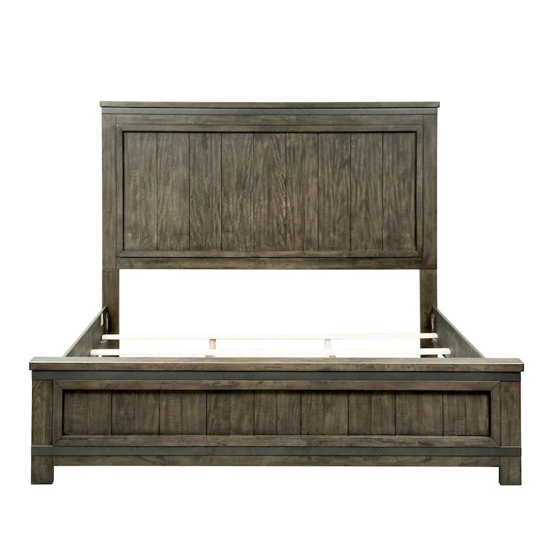 Lit Queen Thornwood Hills Gris Brossé avec Coupes de Scie