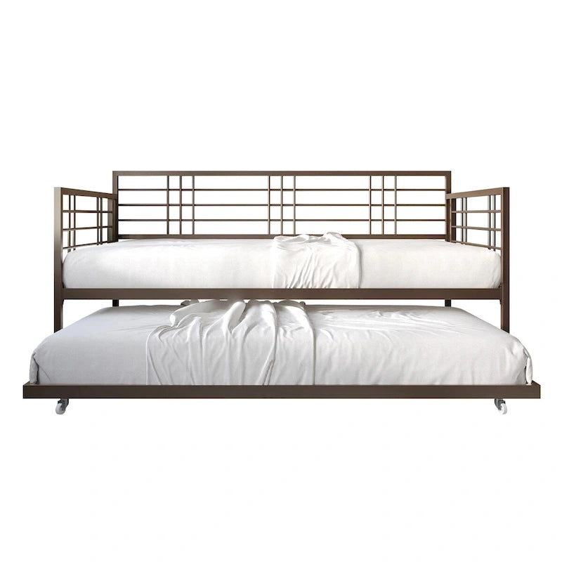 Lit de repos rustique double multicolore avec tiroir gigogne