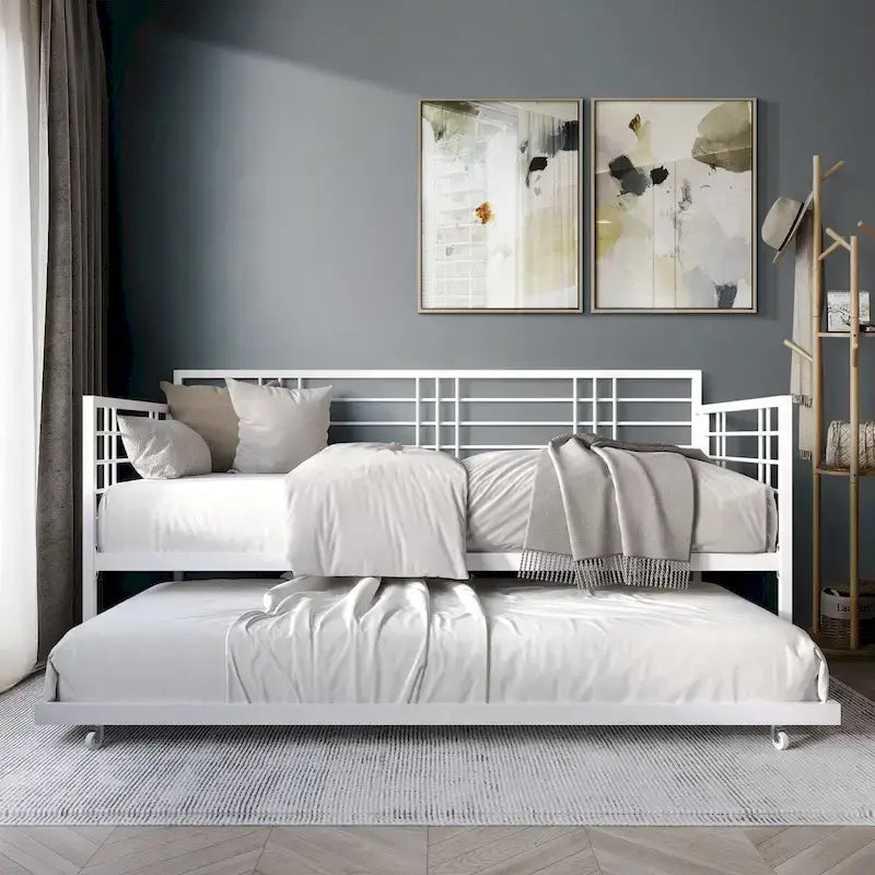 Lit de repos rustique double multicolore avec tiroir gigogne