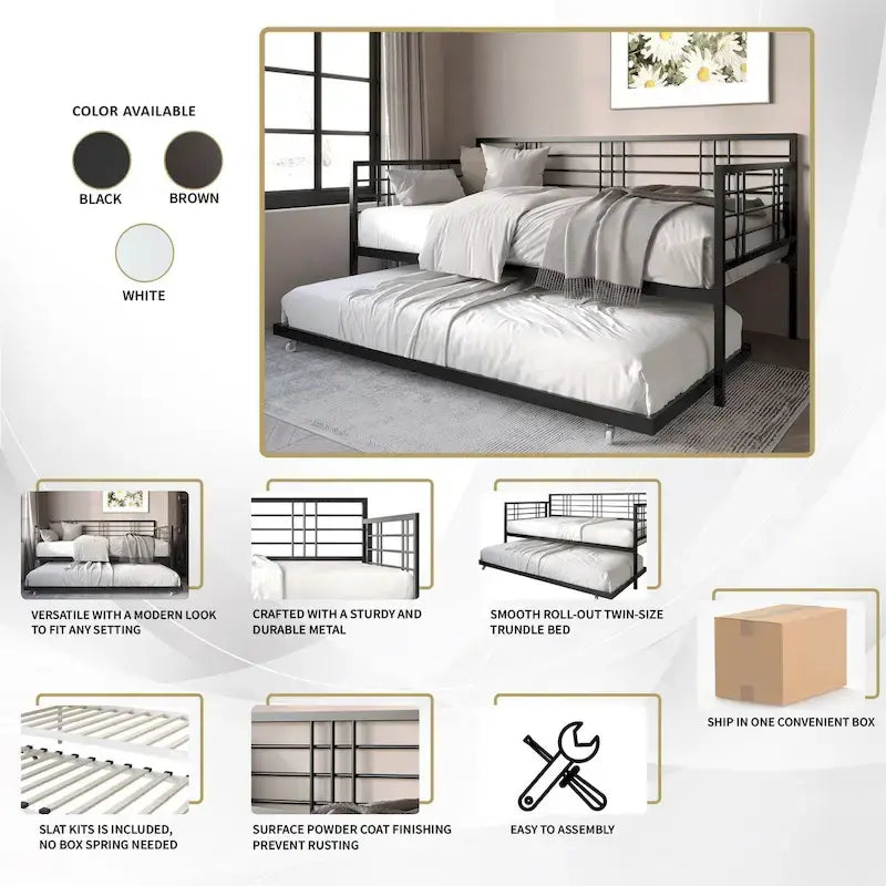 Lit de repos rustique double multicolore avec tiroir gigogne