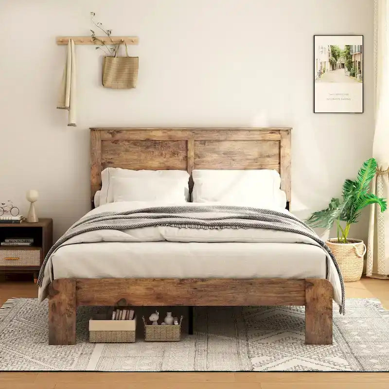 Cadre de lit plateforme en bois grand lit pour chambre à coucher