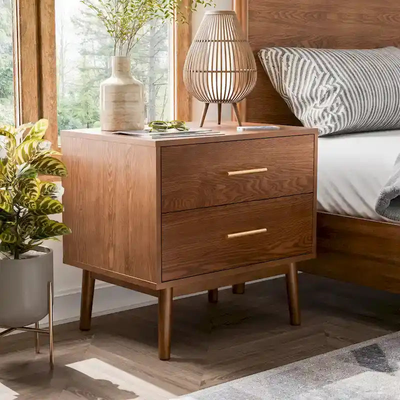 Ensemble de chambre 3 pièces Midcentury en bouclette et bois de noyer – Grand lit/Très grand lit/Lit double