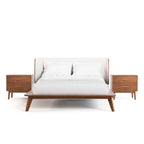 Ensemble de chambre 3 pièces Midcentury en bouclette et bois de noyer – Grand lit/Très grand lit/Lit double