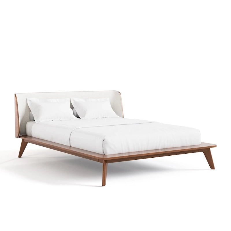 Ensemble de chambre 3 pièces Midcentury en bouclette et bois de noyer – Grand lit/Très grand lit/Lit double