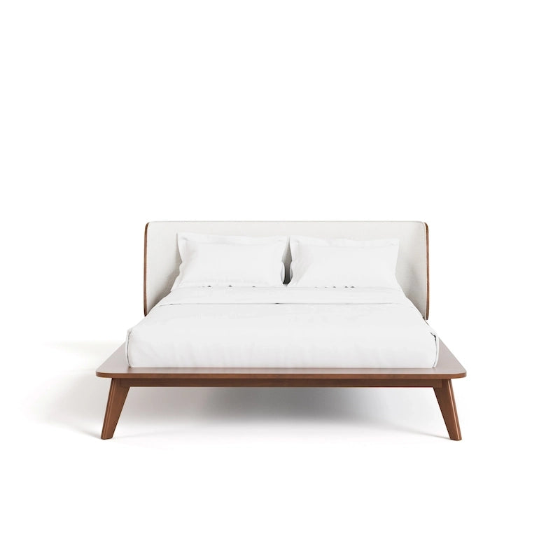 Ensemble de chambre 3 pièces Midcentury en bouclette et bois de noyer – Grand lit/Très grand lit/Lit double