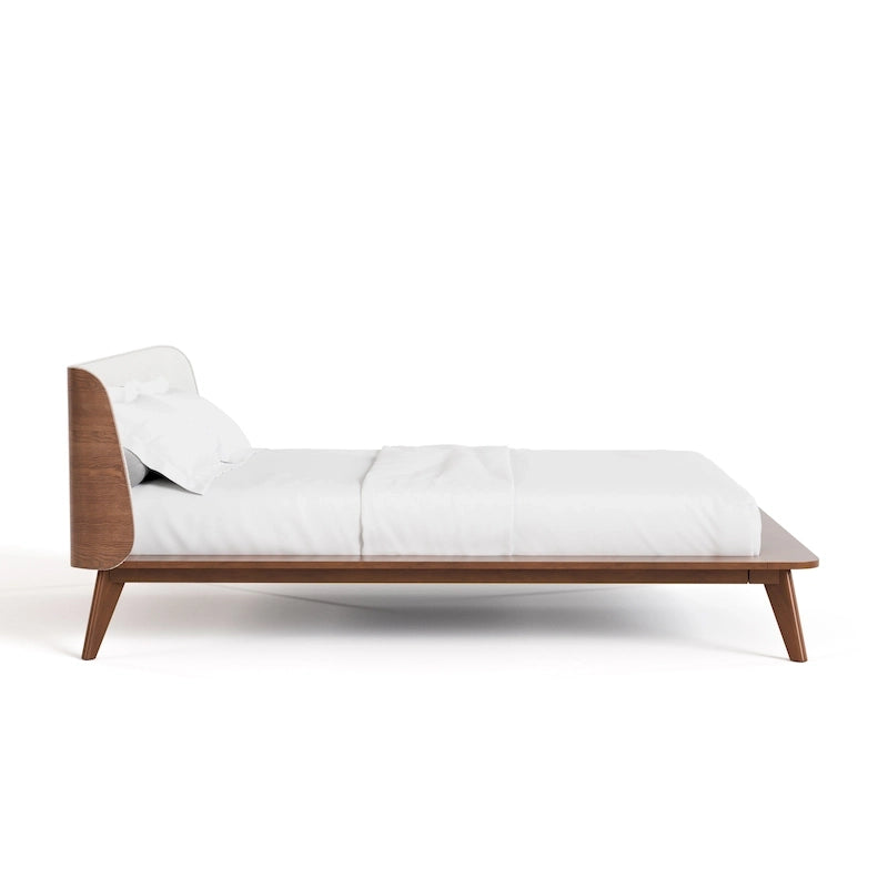 Ensemble de chambre 3 pièces Midcentury en bouclette et bois de noyer – Grand lit/Très grand lit/Lit double