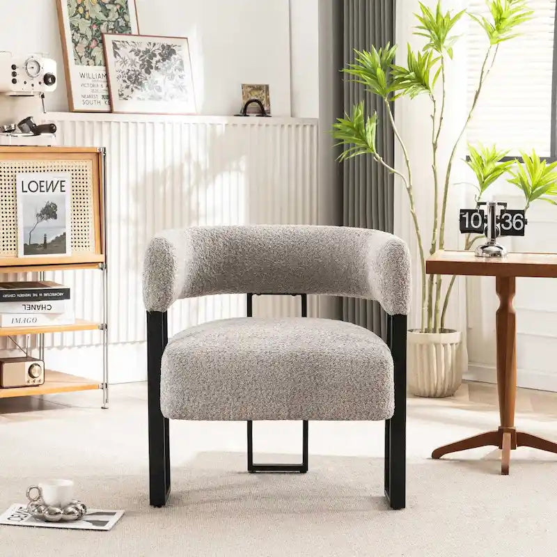 Fauteuil d'appoint individuel en velours Teddy Rembourré, fauteuil moderne d'angle rembourré en bouclette pour salon et chambre