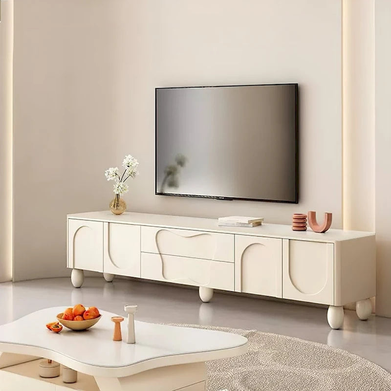 Meuble TV blanc cassé avec portes cintrées, 78 po.