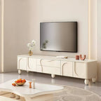 Meuble TV blanc cassé avec portes cintrées, 78 po.