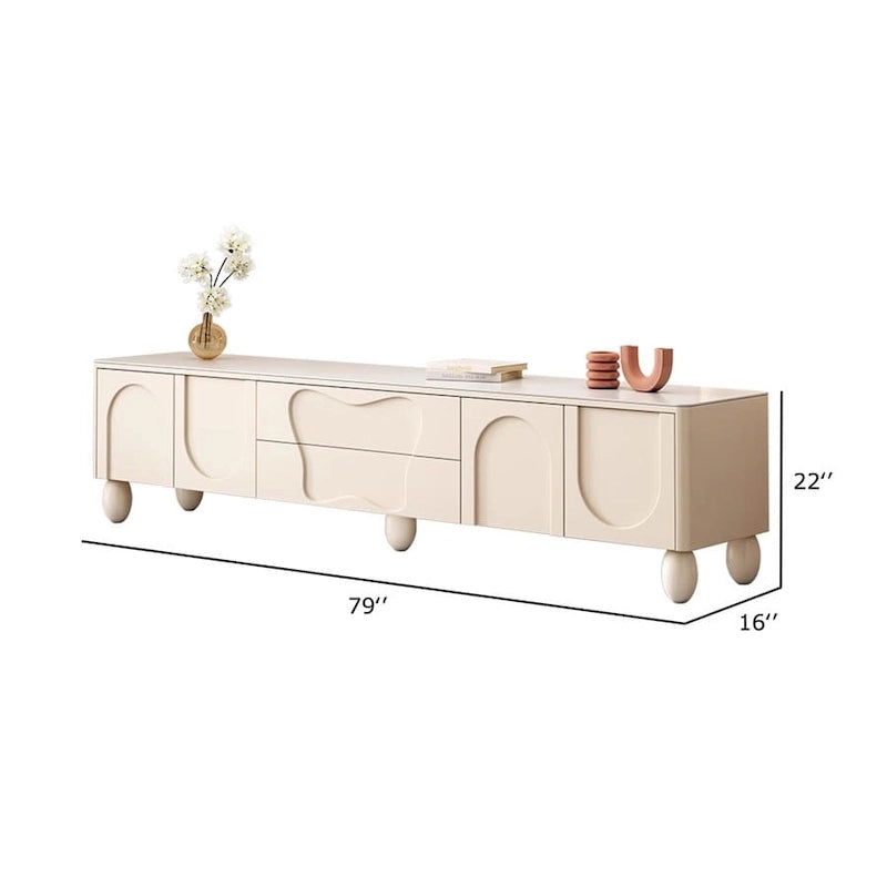 Meuble TV blanc cassé avec portes cintrées, 78 po.