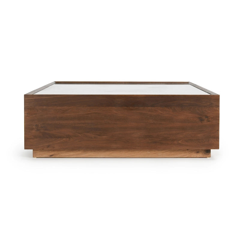 Table basse carrée avec plateau en verre trempé – Marron