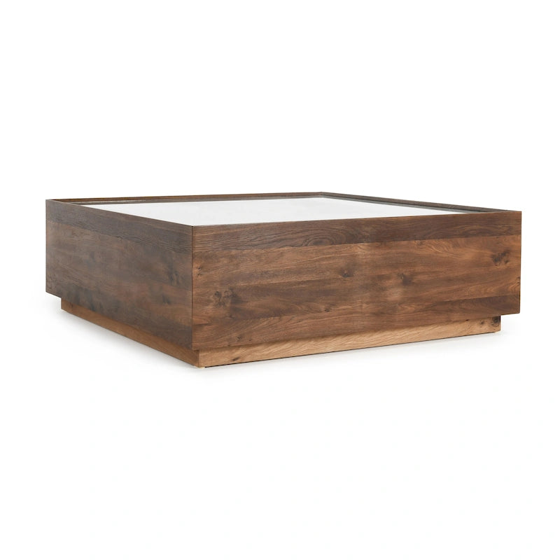 Table basse carrée avec plateau en verre trempé – Marron