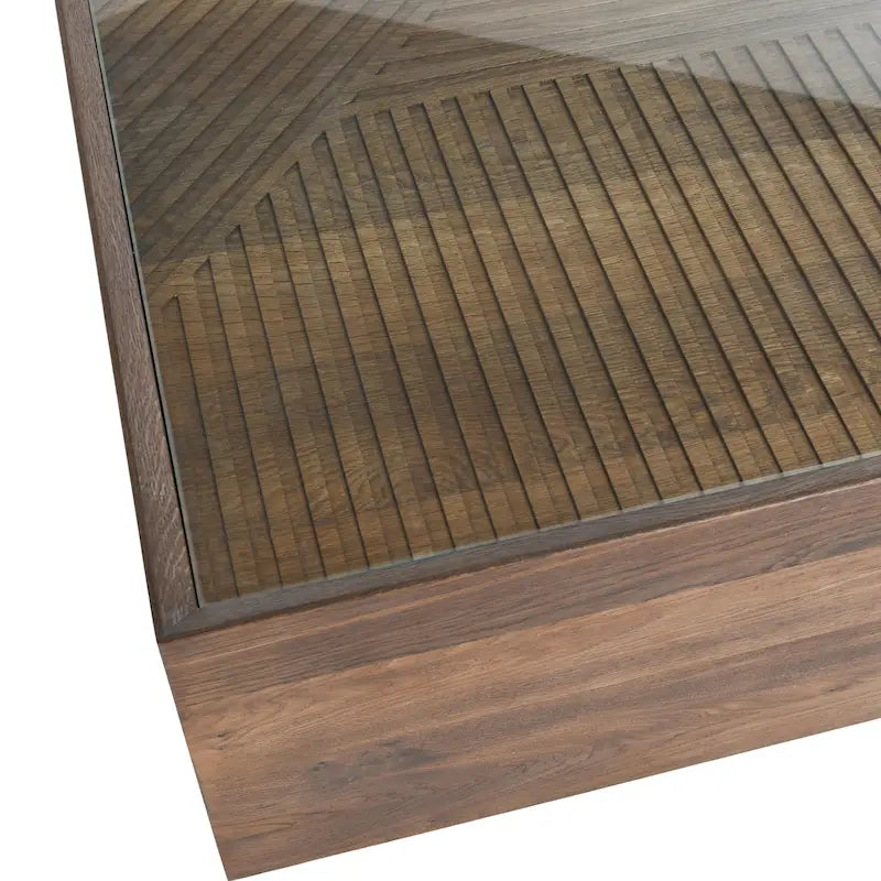 Table basse carrée avec plateau en verre trempé – Marron