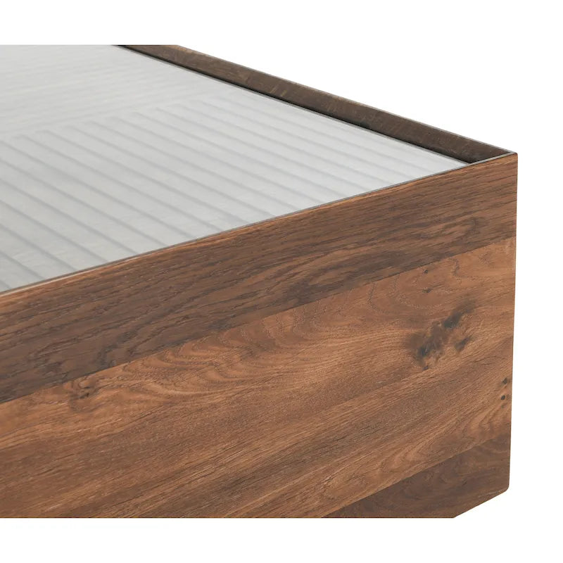 Table basse carrée avec plateau en verre trempé – Marron