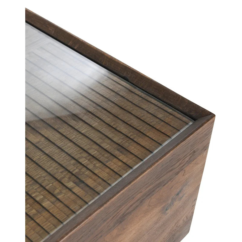 Table basse carrée avec plateau en verre trempé – Marron
