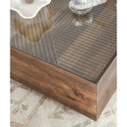 Table basse carrée avec plateau en verre trempé – Marron
